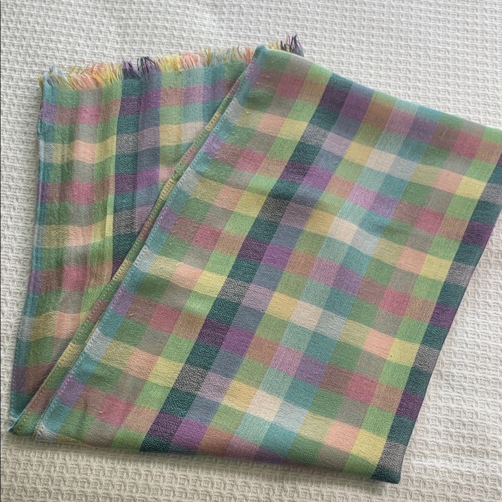Colorful Plaid Scarf in muted pastel color palette - Picture 2 of 5